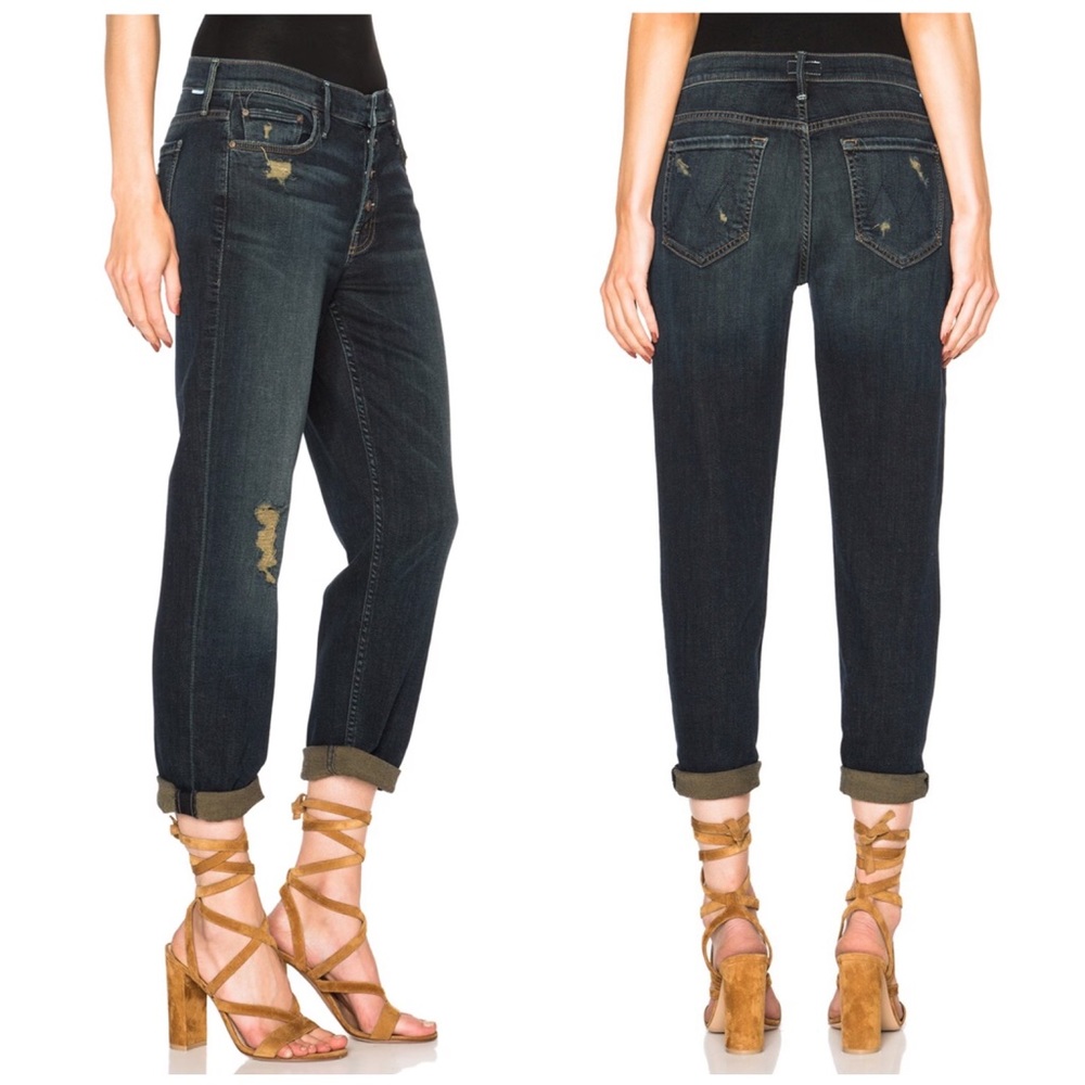 MOTHER Distressed Cropped Tapered Boyfriend Jeans Size 24